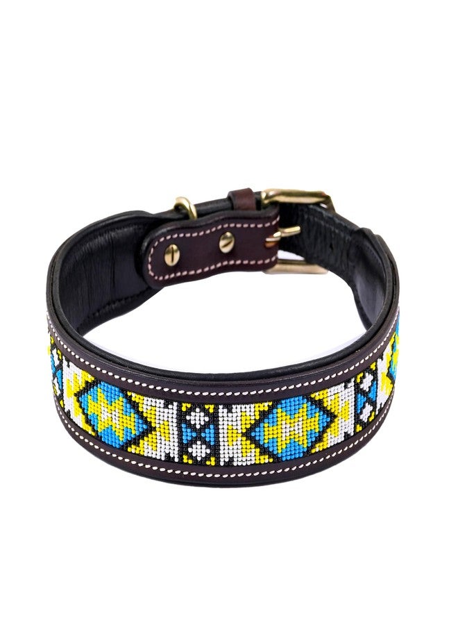 ADIL'S Adil’S Beaded Leather Dog Collar 1.5 Inch Width, for Small, Medium & Large Dogs, Hand Tooled Adjustable Beaded Dog Collars with Strong Metal Buckle & D-Ring, Size: L, Brown - Image 1
